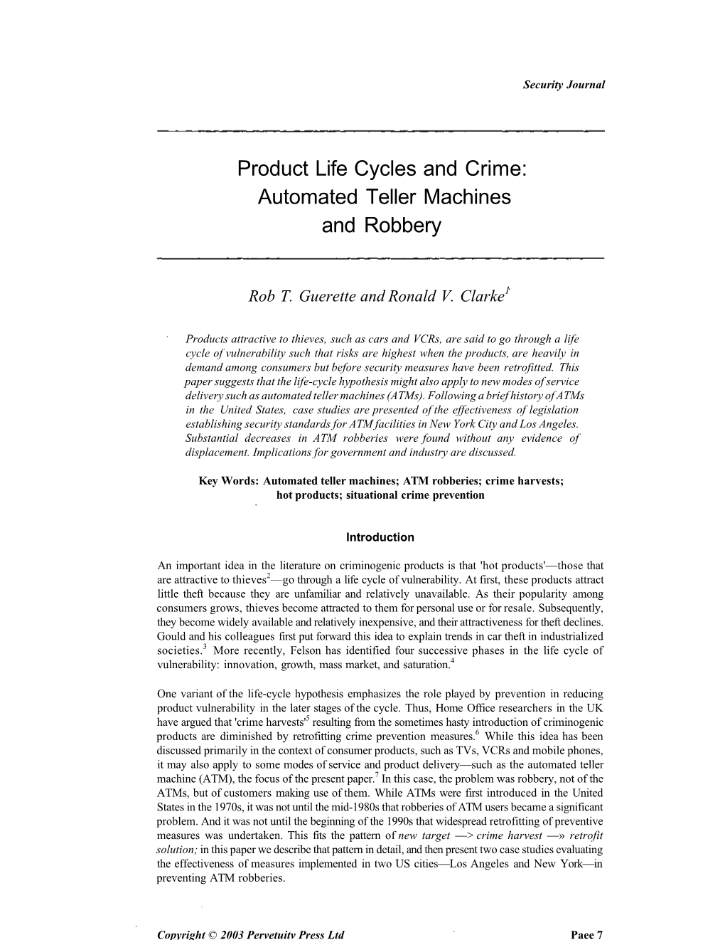 Product Life Cycles and Crime: Automated Teller Machines and Robbery