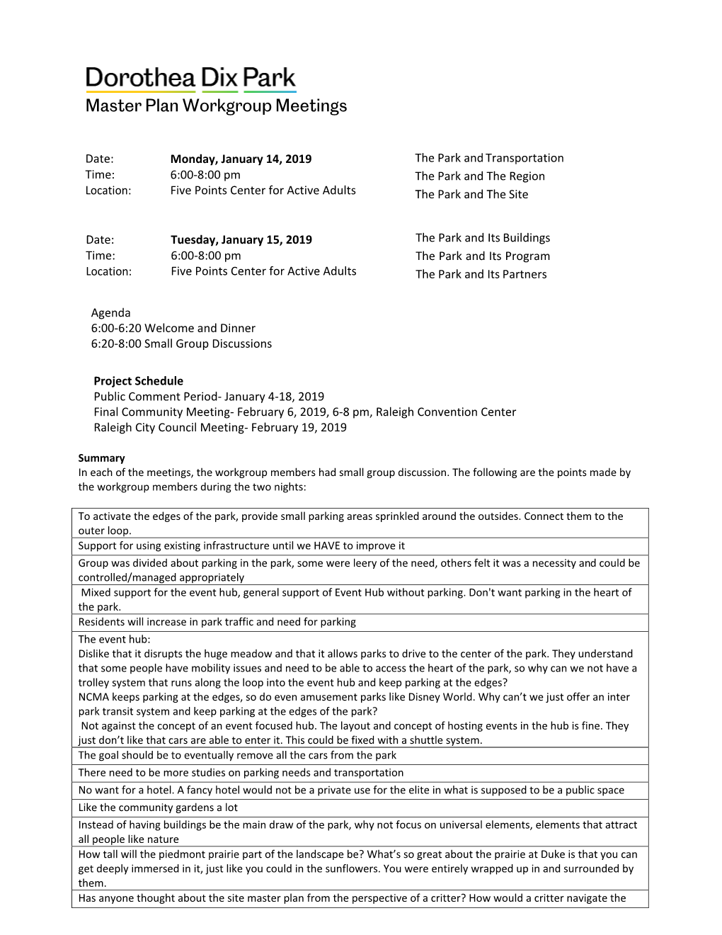 Master Plan Workgroup Meetings