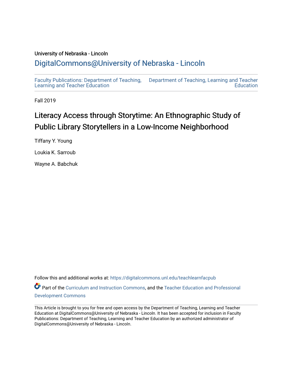 Literacy Access Through Storytime: an Ethnographic Study of Public Library Storytellers in a Low-Income Neighborhood