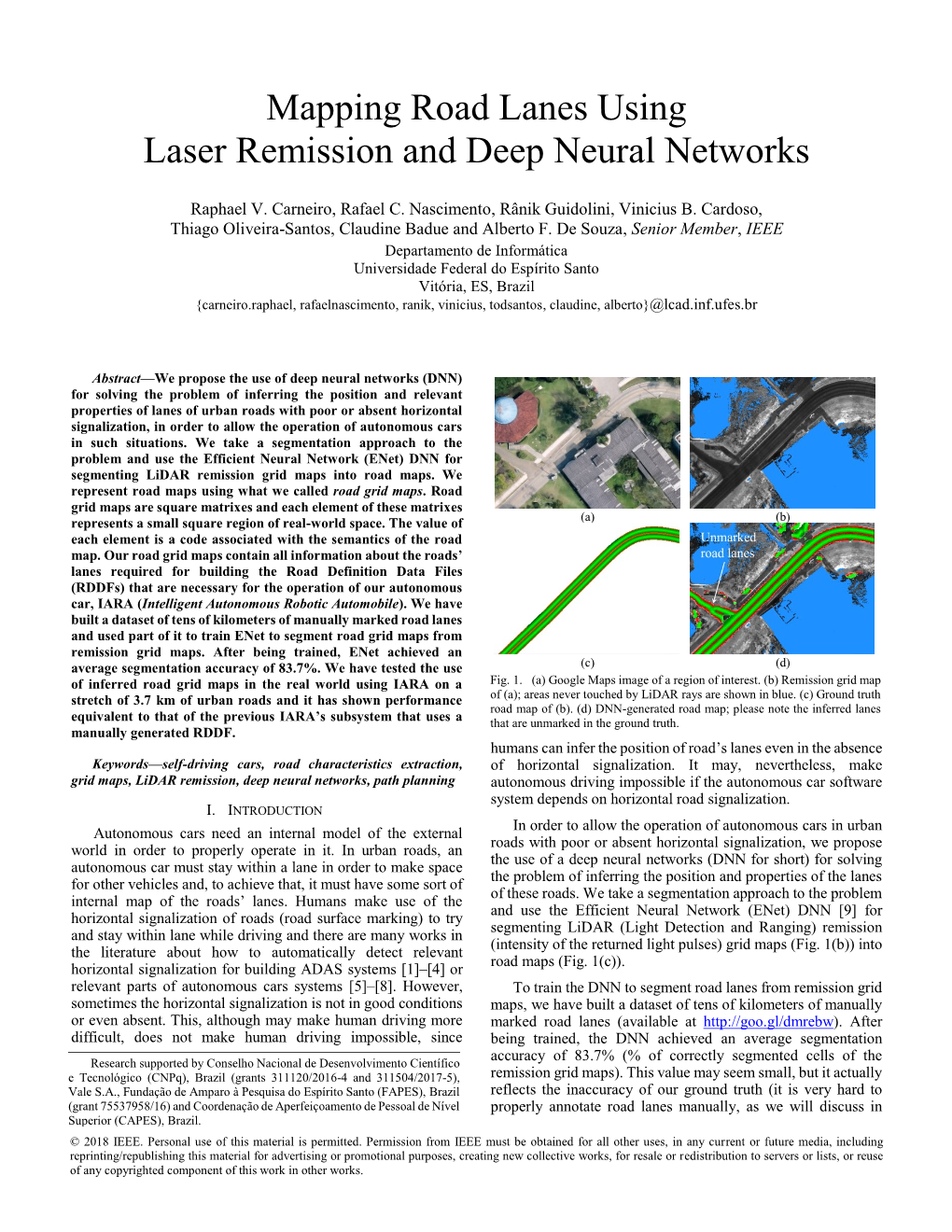 Mapping Road Lanes Using Laser Remission and Deep Neural Networks