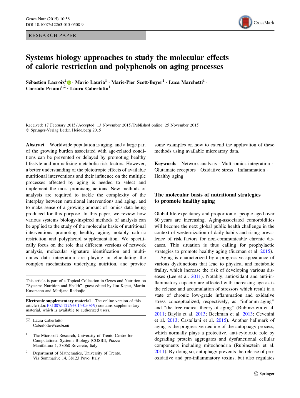 Systems Biology Approaches to Study the Molecular Effects of Caloric Restriction and Polyphenols on Aging Processes