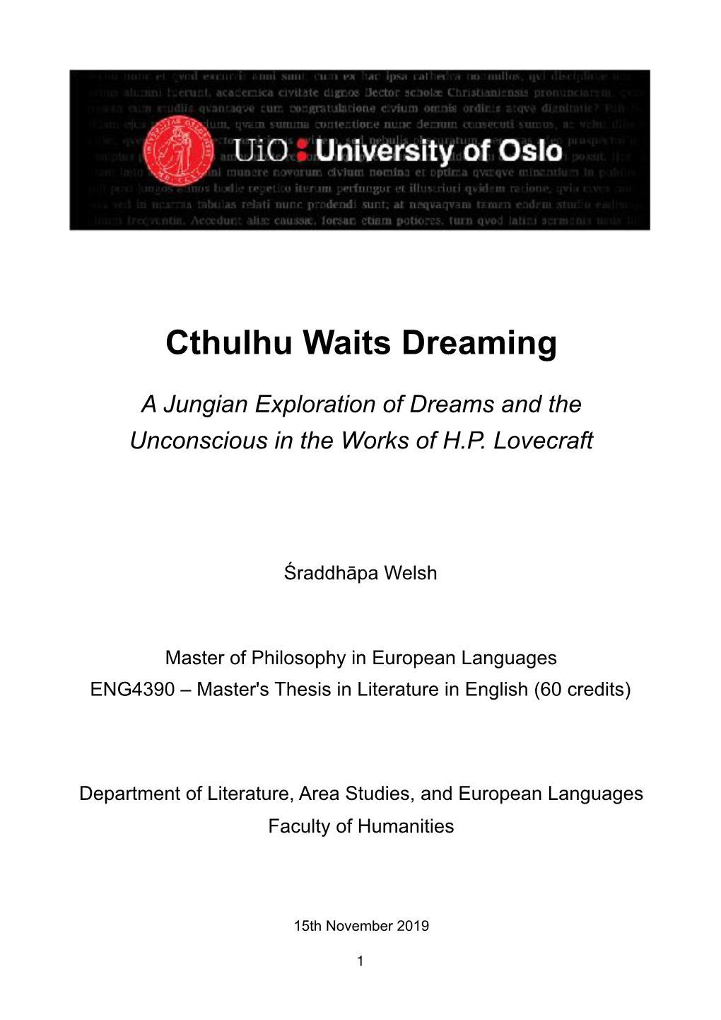 Cthulhu Waits Dreaming a Jungian Exploration of Dreams