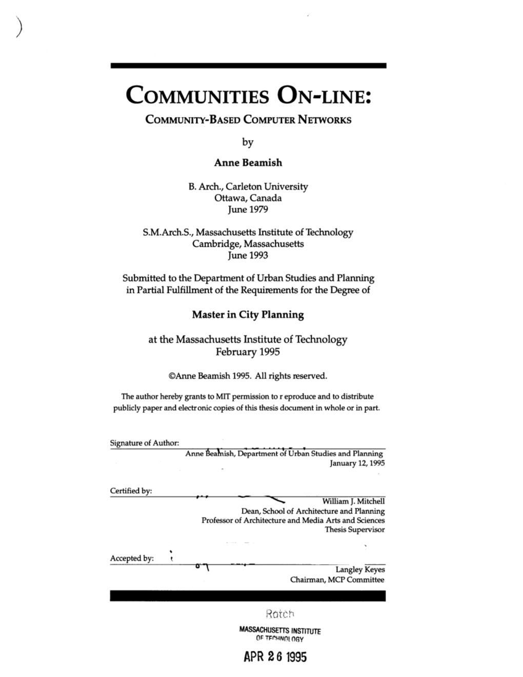 Communities On-Line: Community-Based Computer Networks