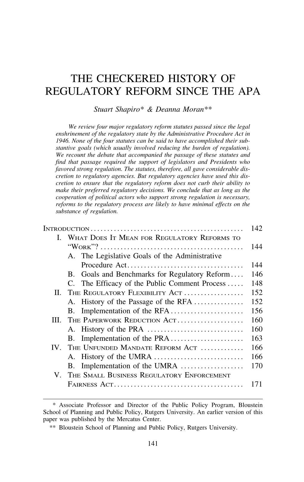 The Checkered History of Regulatory Reform Since the Apa