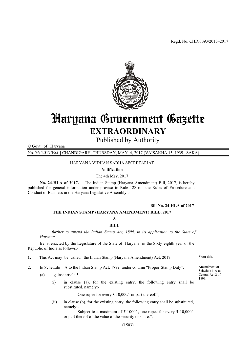 Haryana Government Gazette EXTRAORDINARY Published by Authority © Govt