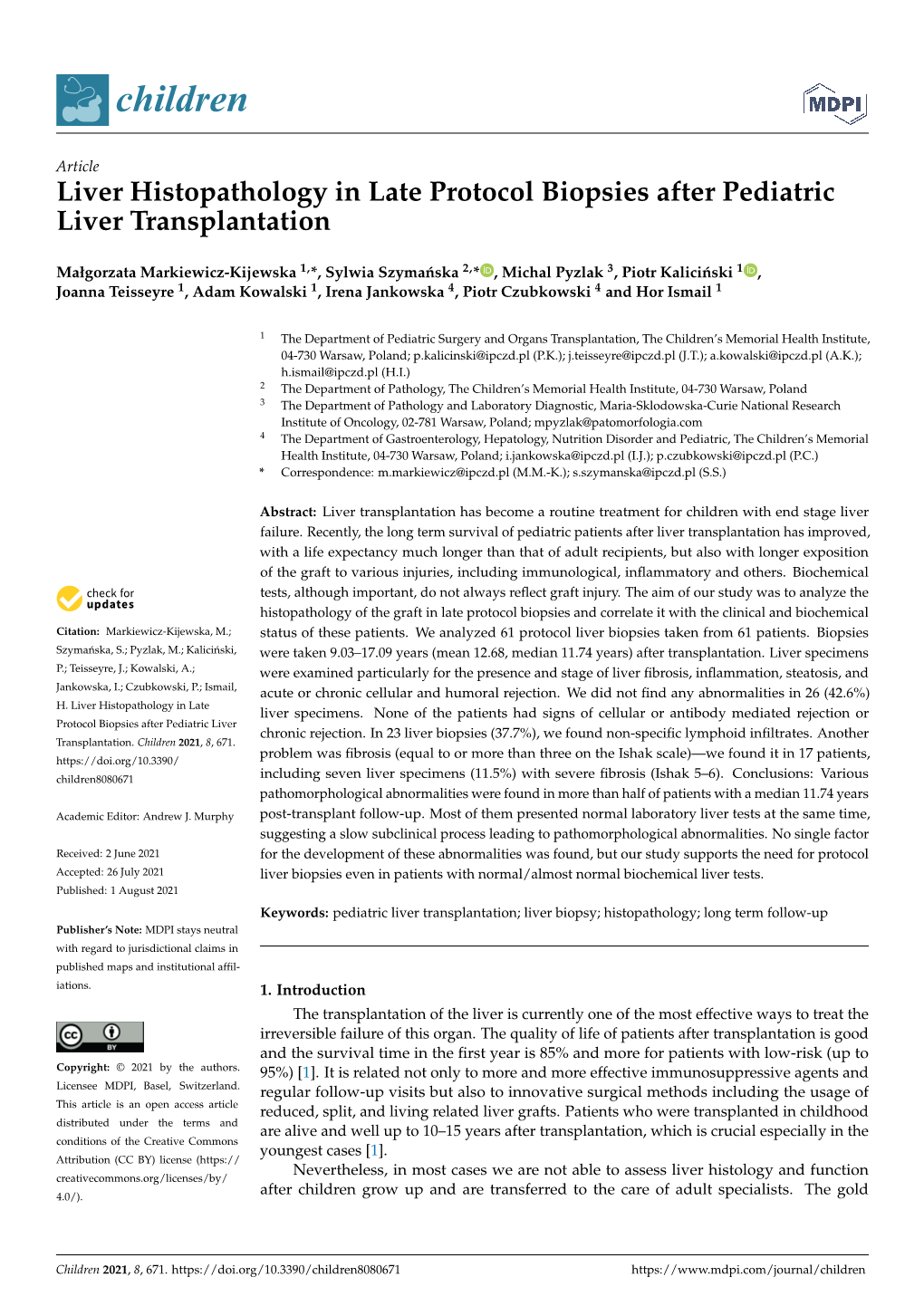 Liver Histopathology in Late Protocol Biopsies After Pediatric Liver Transplantation