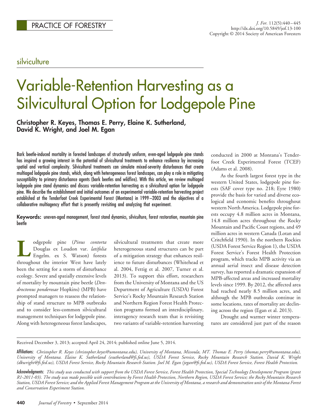 Variable-Retention Harvesting As a Silvicultural Option for Lodgepole Pine