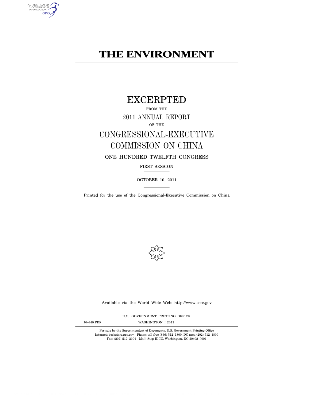 The Environment Excerpted Congressional-Executive