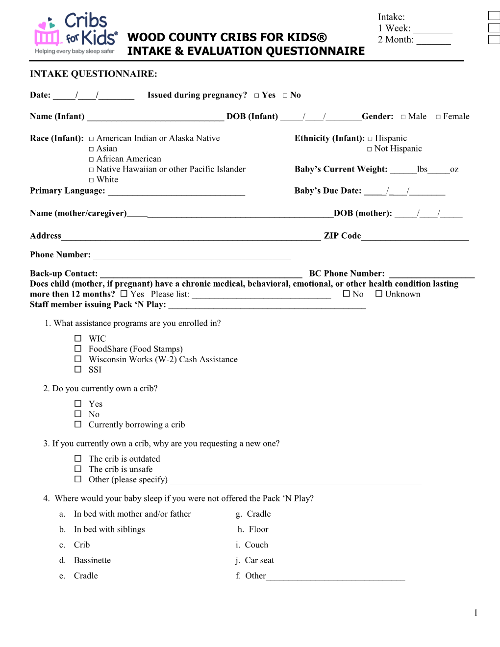 Safe Sleep Program Evaluation Questionnaire