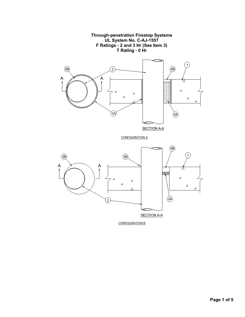 Through-Penetration Firestop Systems UL System No. C-AJ-1557 F Ratings - 2 and 3 Hr (See Item 3) T Rating - 0 Hr