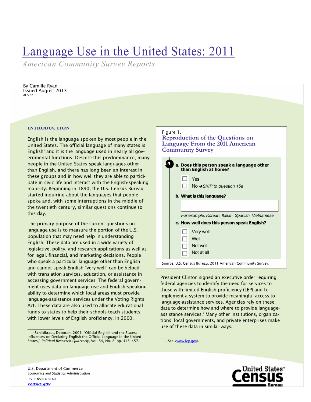 Language Use in the United States: 2011 American Community Survey Reports