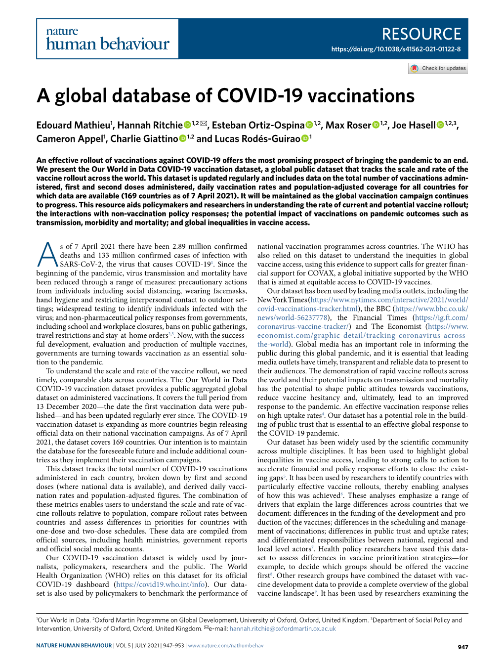 A Global Database of COVID-19 Vaccinations
