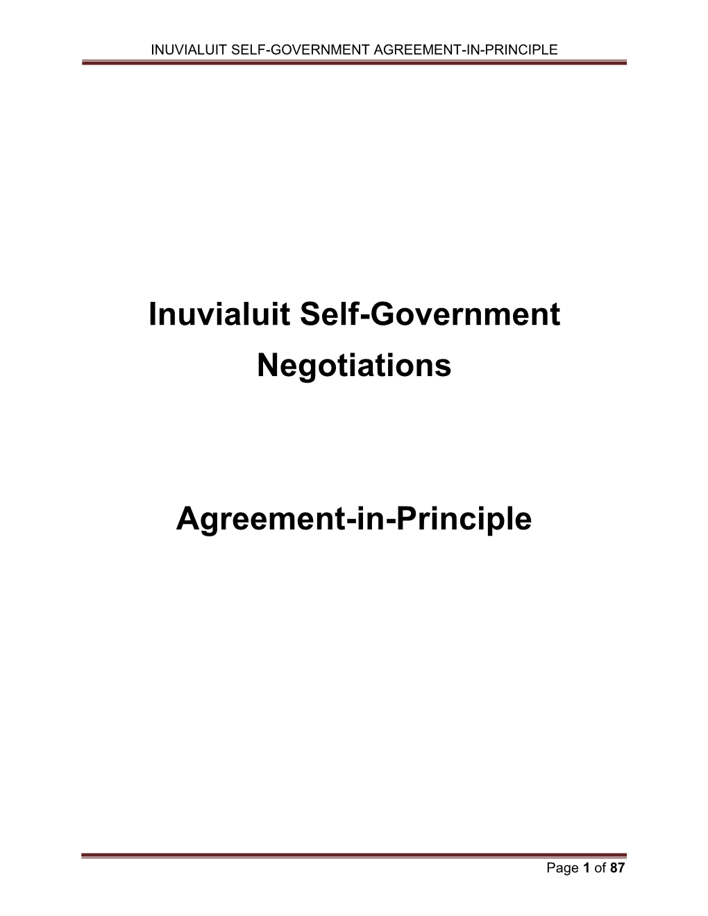 Inuvialuit Self-Government Negotiations Agreement-In-Principle