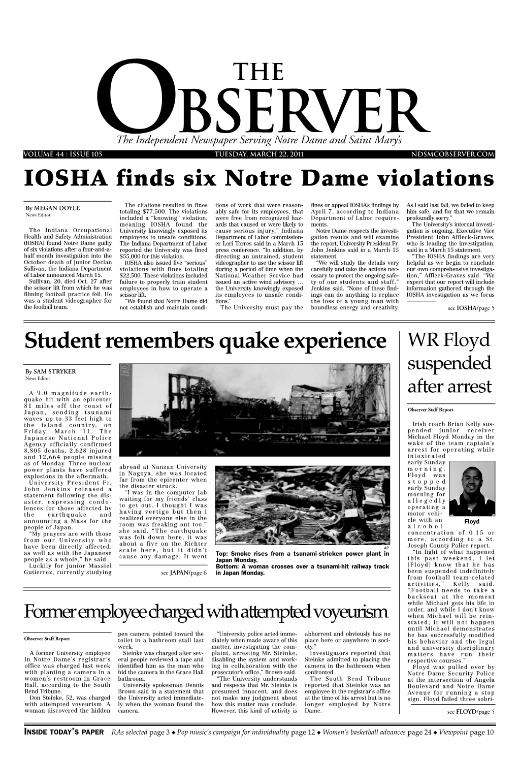 IOSHA Finds Six Notre Dame Violations Student Remembers Quake