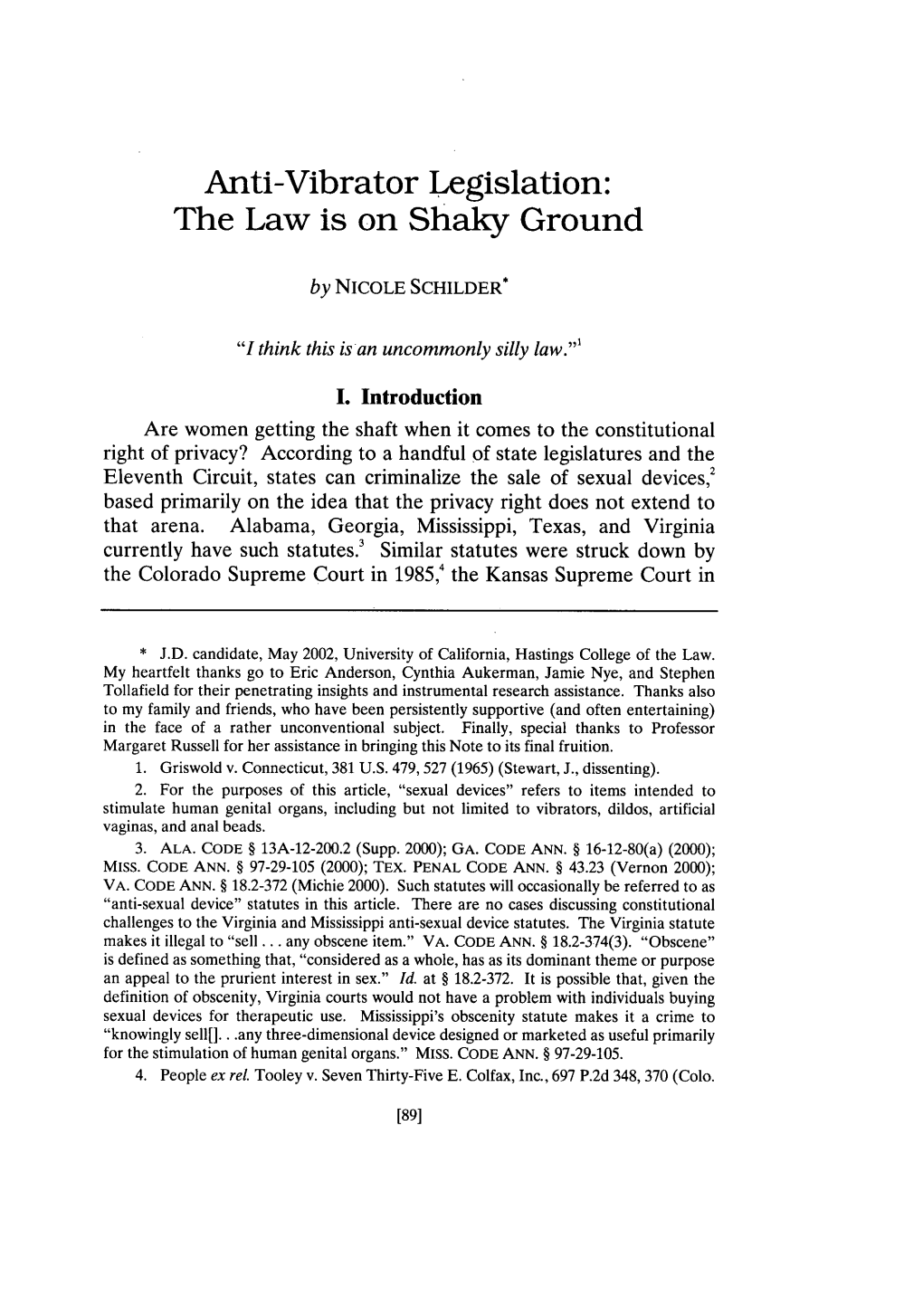 Anti-Vibrator Legislation: the Law Is on Shaky Ground