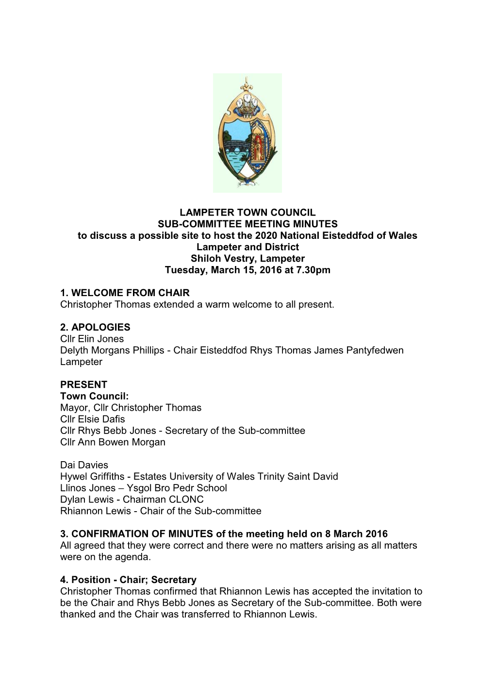 Lampeter Town Council Sub-Committee Meeting
