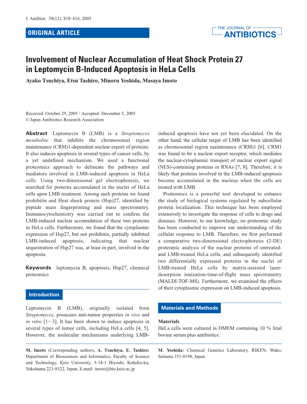 Involvement of Nuclear Accumulation of Heat Shock Protein 27 In