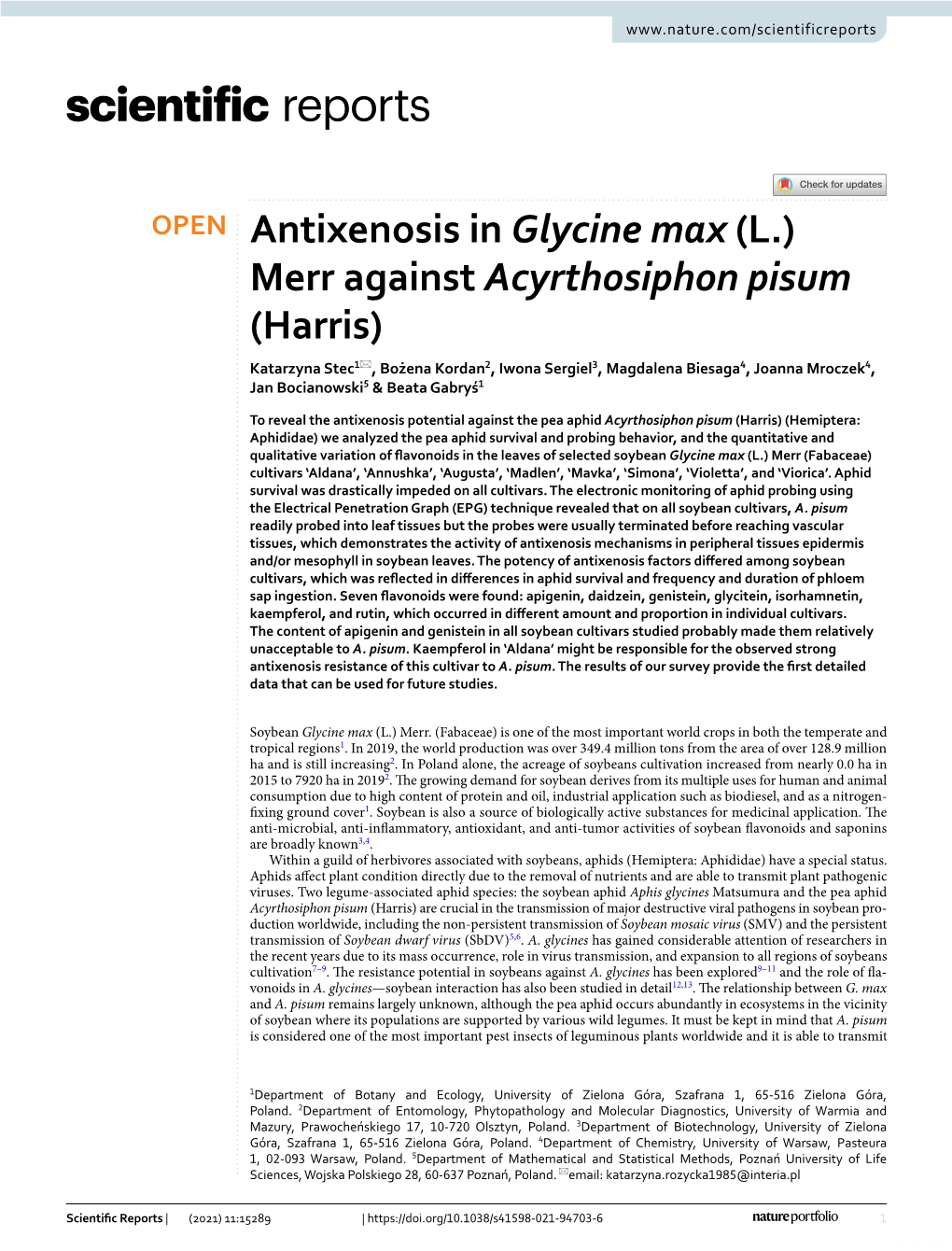 Antixenosis in Glycine Max (L.) Merr Against Acyrthosiphon Pisum