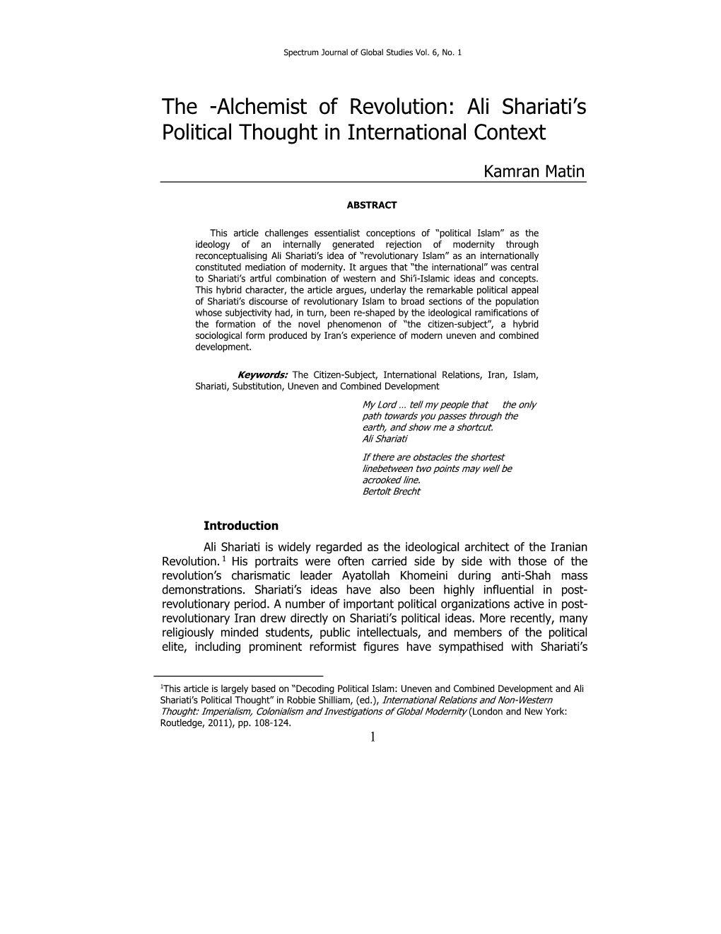 Alchemist of Revolution: Ali Shariati's Political Thought in International