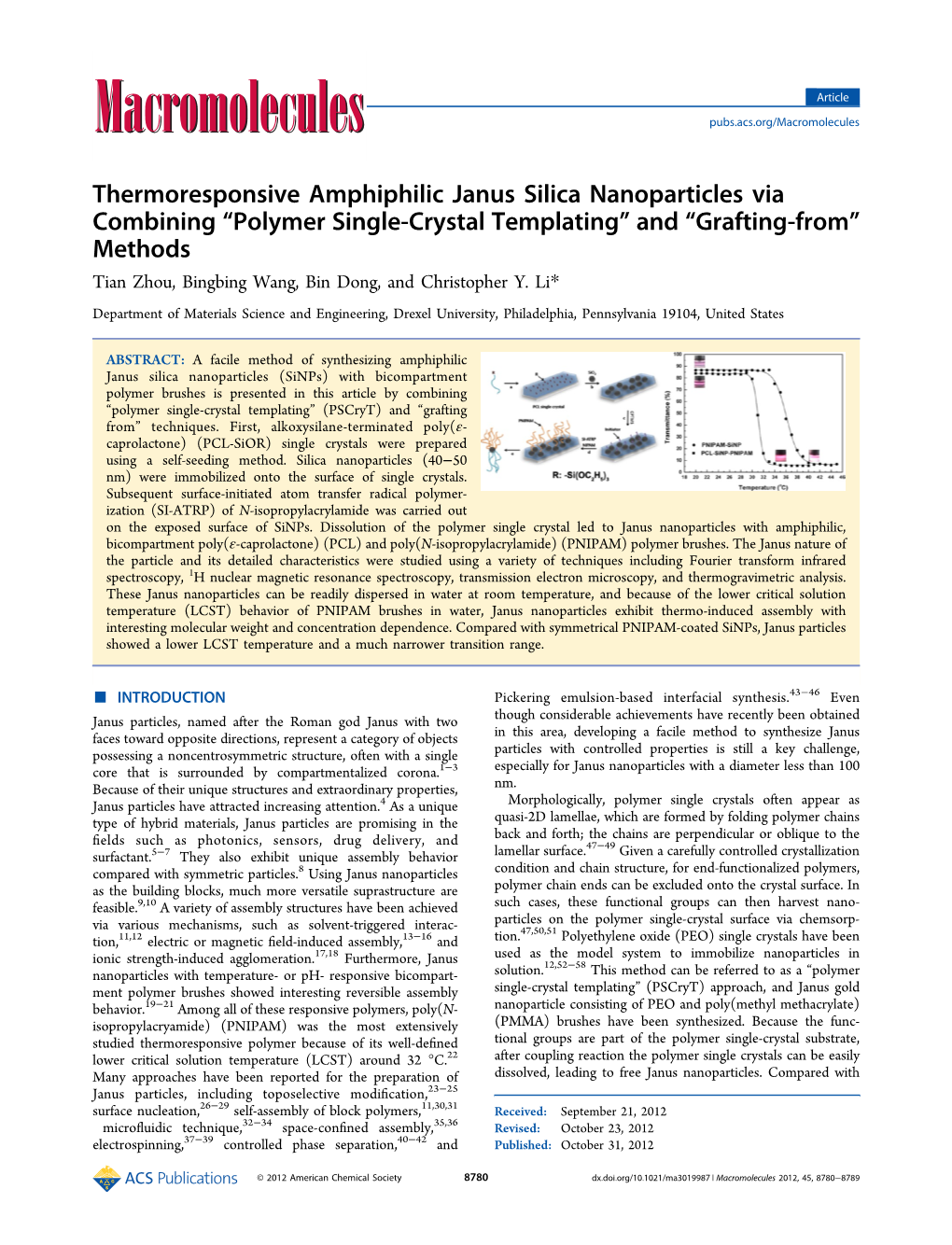 Thermoresponsive Amphiphilic Janus Silica Nanoparticles Via Combining