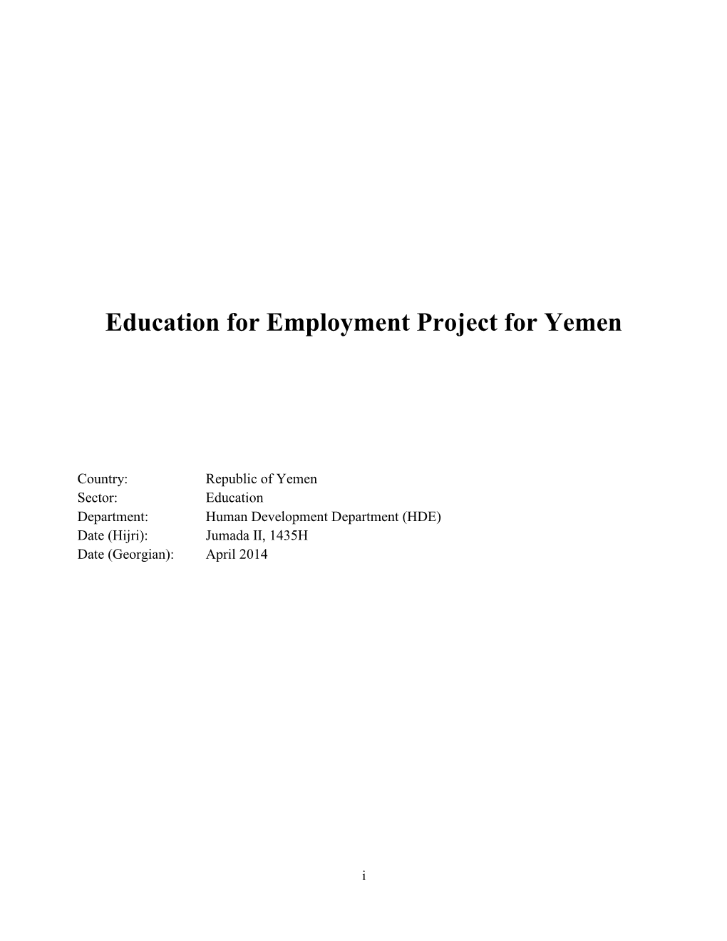 Education for Employment Project for Yemen