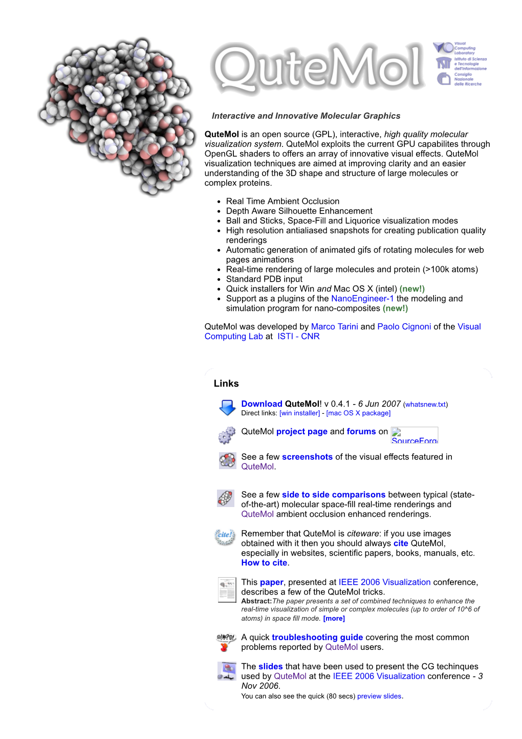 Interactive and Innovative Molecular Graphics Qutemol Is an Open Source