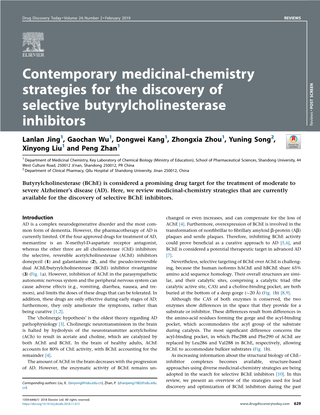 Contemporary Medicinal-Chemistry Strategies for the Discovery of Selective Butyrylcholinesterase Inhibitors