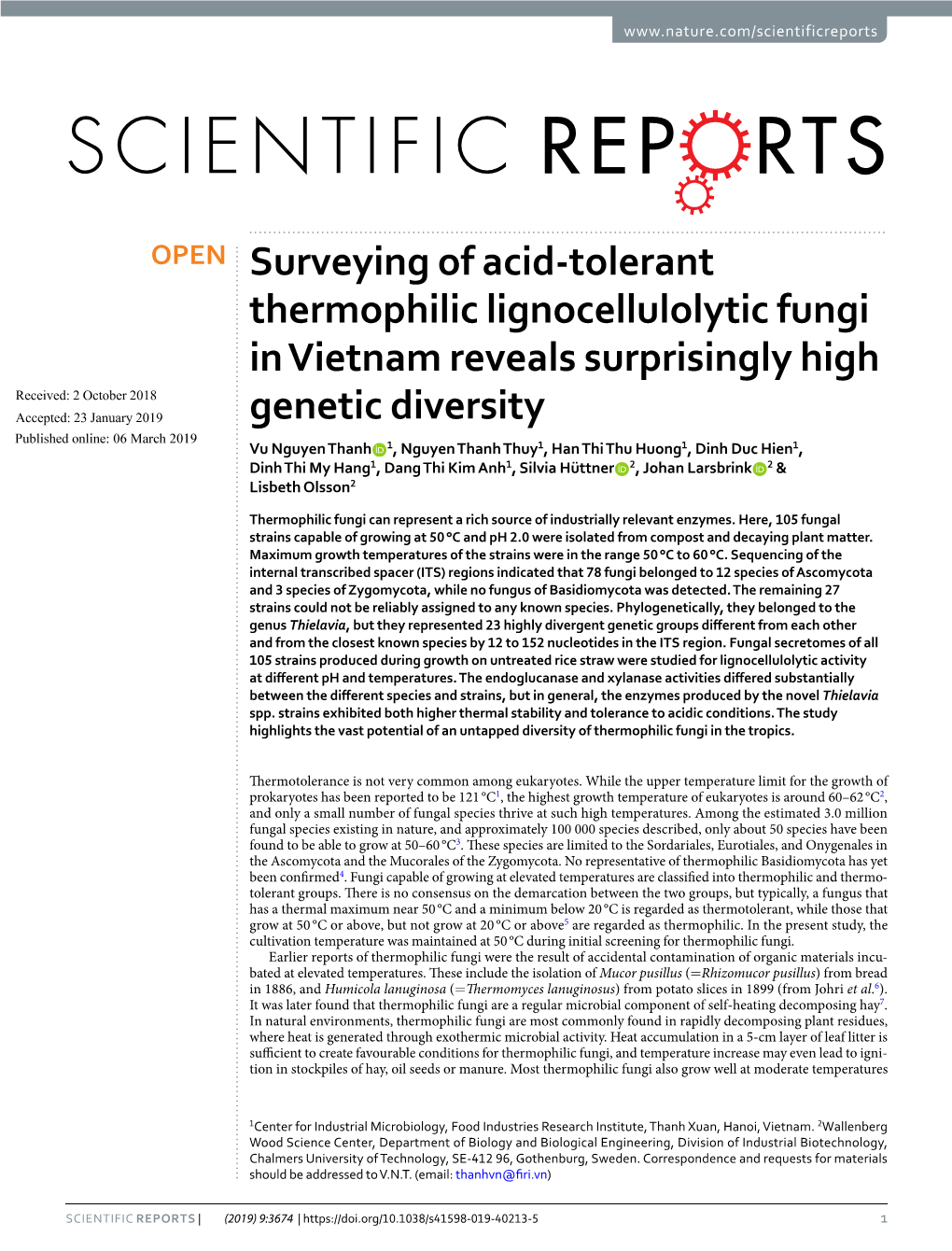 Surveying of Acid-Tolerant Thermophilic Lignocellulolytic Fungi in Vietnam