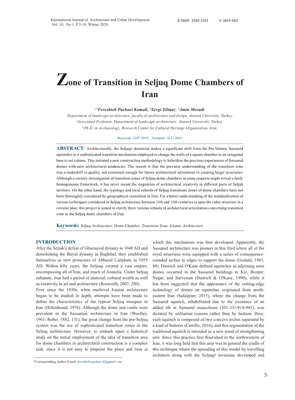 Zone of Transition in Seljuq Dome Chambers of Iran