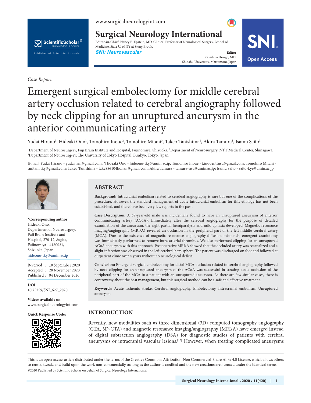 Emergent Surgical Embolectomy for Middle Cerebral Artery Occlusion