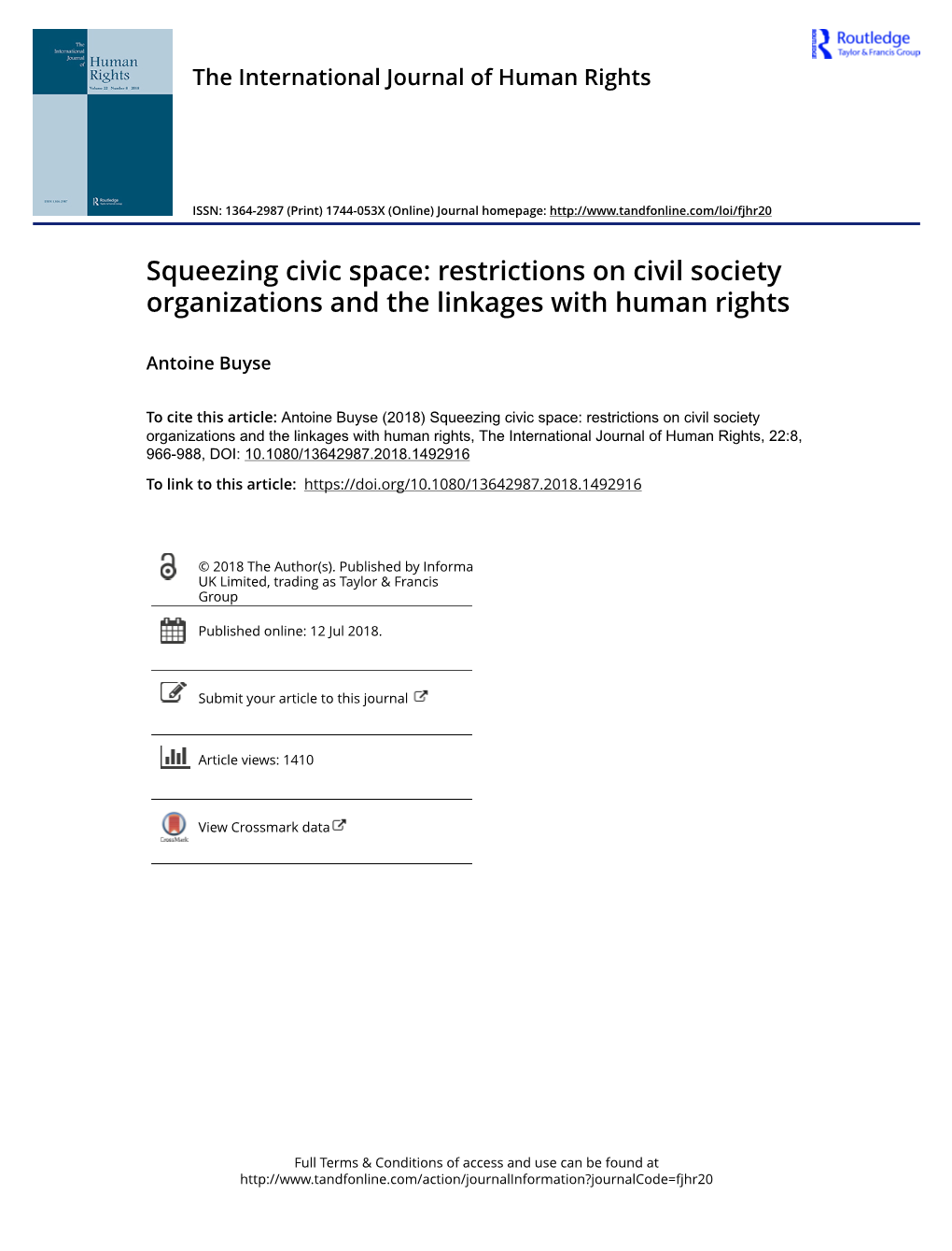 Squeezing Civic Space: Restrictions on Civil Society Organizations and the Linkages with Human Rights