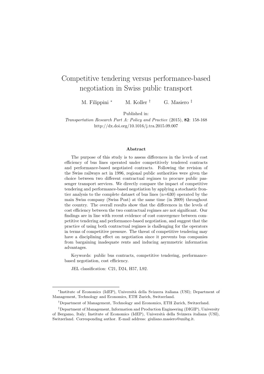 Competitive Tendering Versus Performance-Based Negotiation in Swiss Public Transport