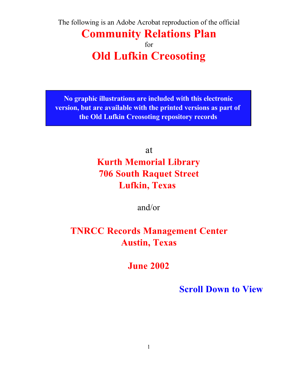 Community Relations Plan Old Lufkin Creosoting