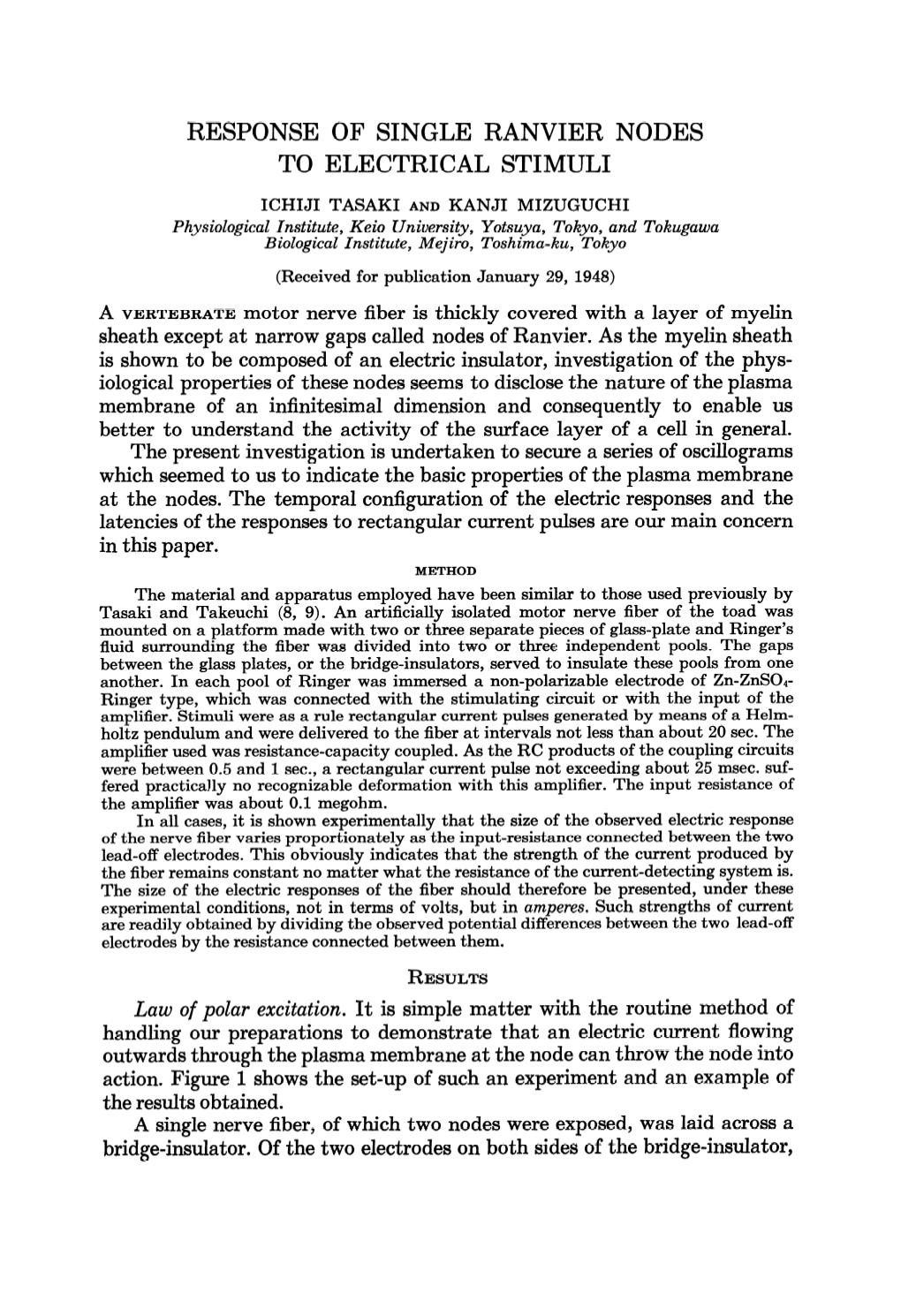 Response of Single Ranvier Nodes to Electrical Stimuli