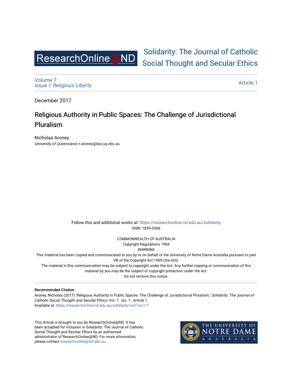 Religious Authority in Public Spaces: the Challenge of Jurisdictional Pluralism