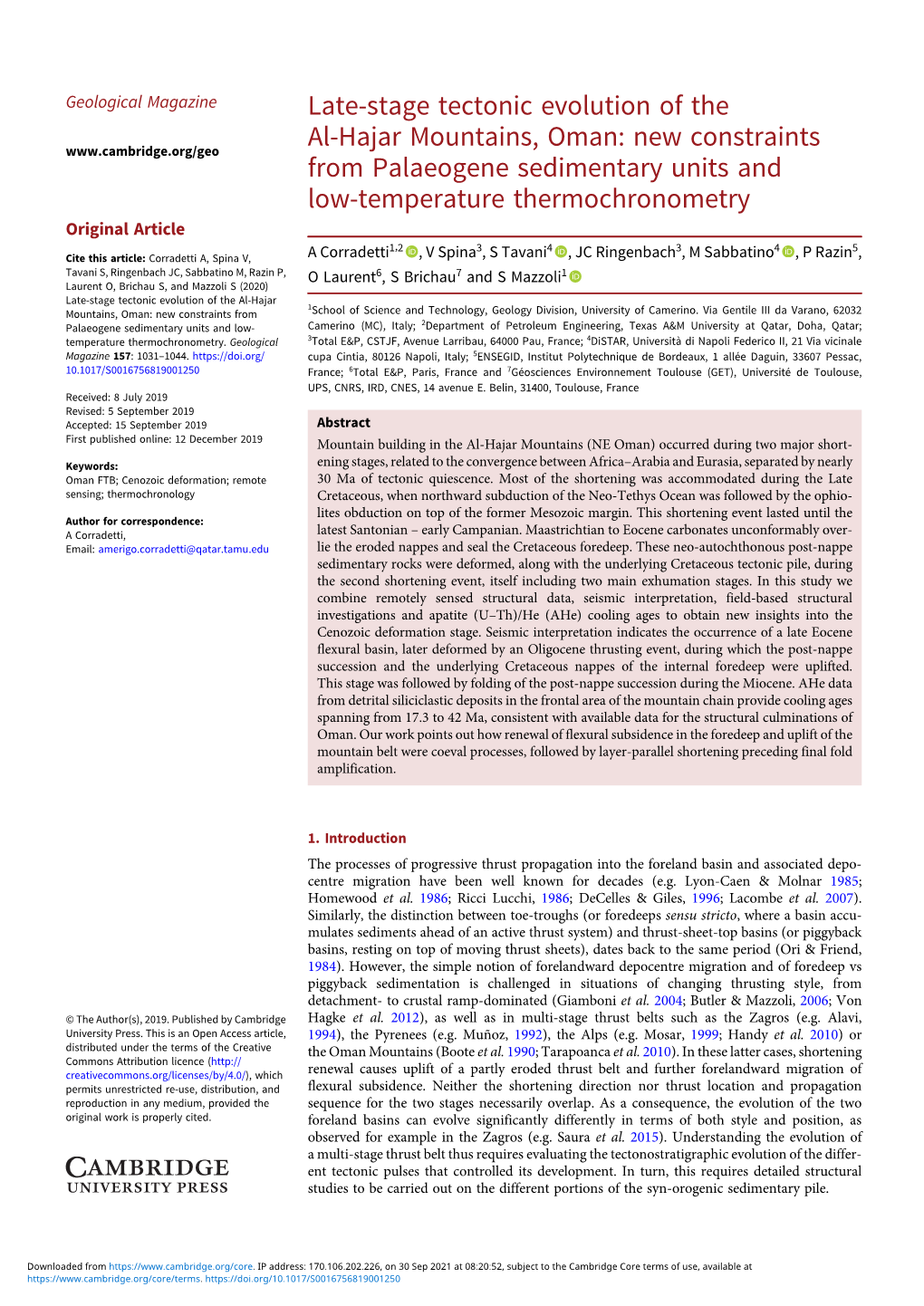 Late-Stage Tectonic Evolution of the Al-Hajar Mountains, Oman: New