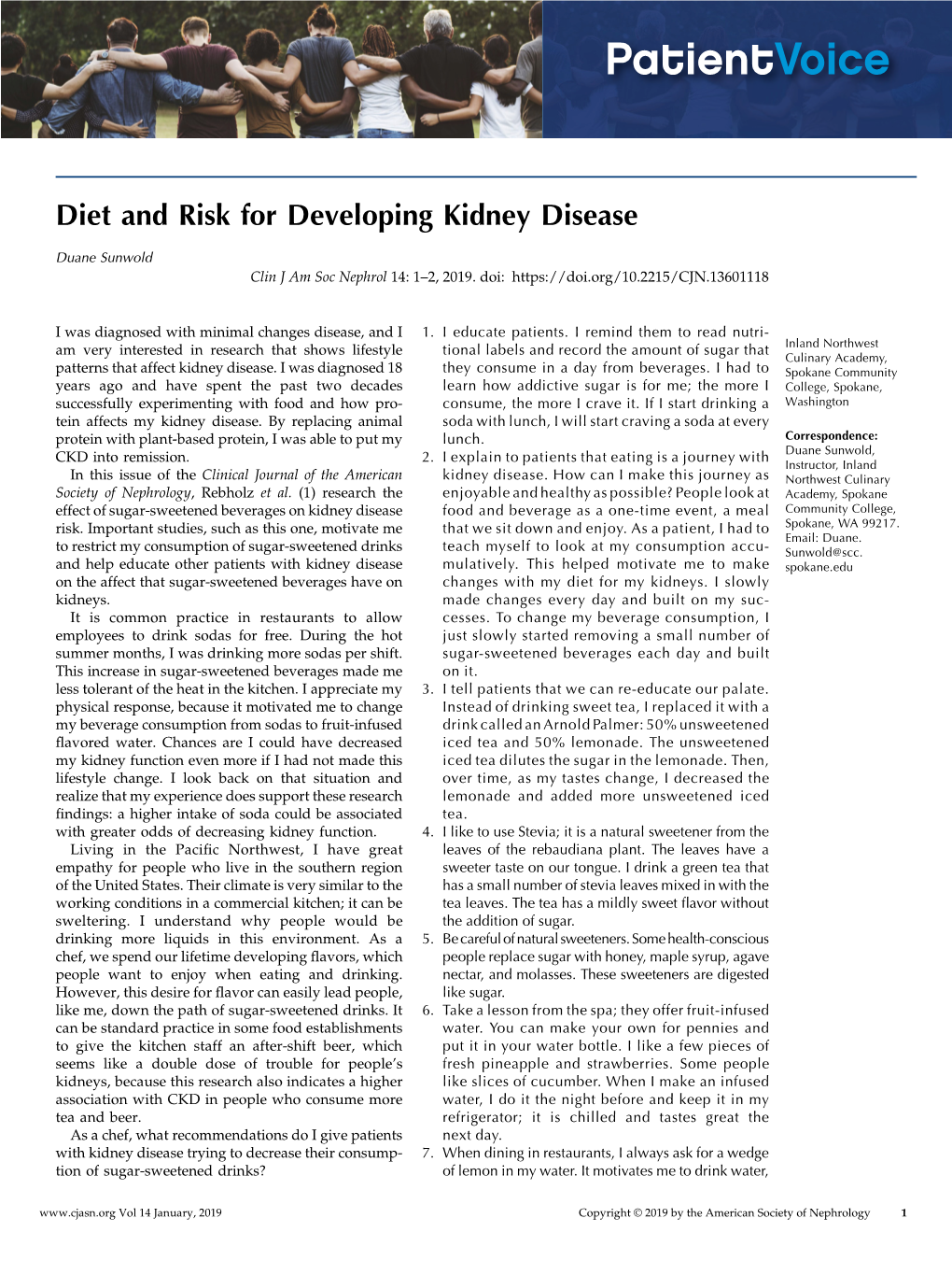 Diet and Risk for Developing Kidney Disease