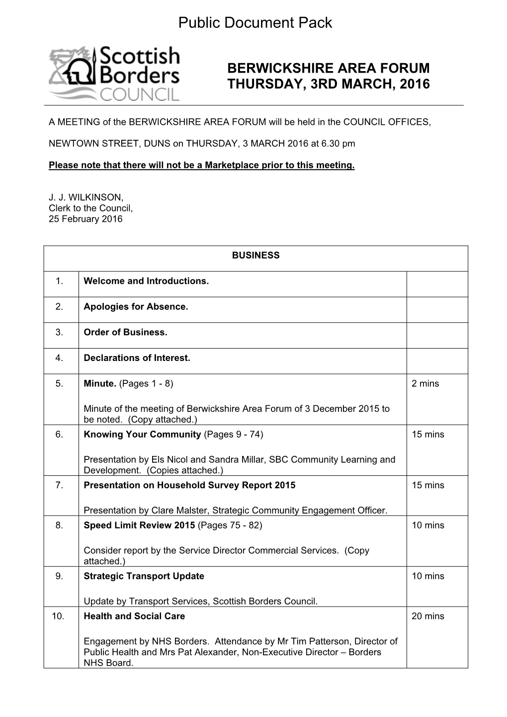 (Public Pack)Agenda Document for Berwickshire Area Forum, 03/03