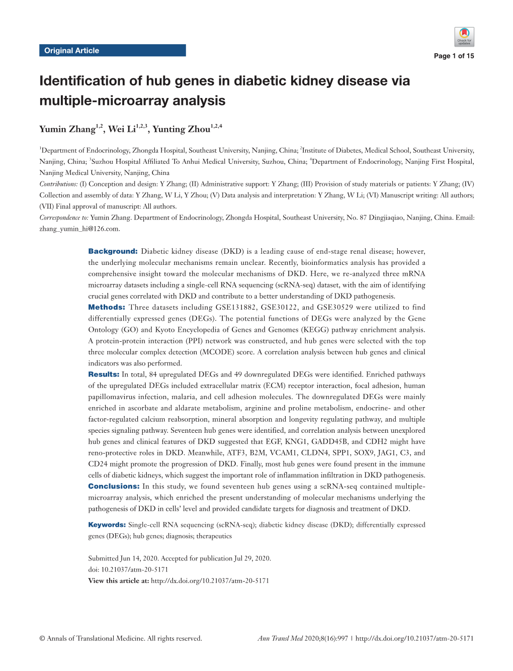 Identification of Hub Genes in Diabetic Kidney Disease Via Multiple-Microarray Analysis