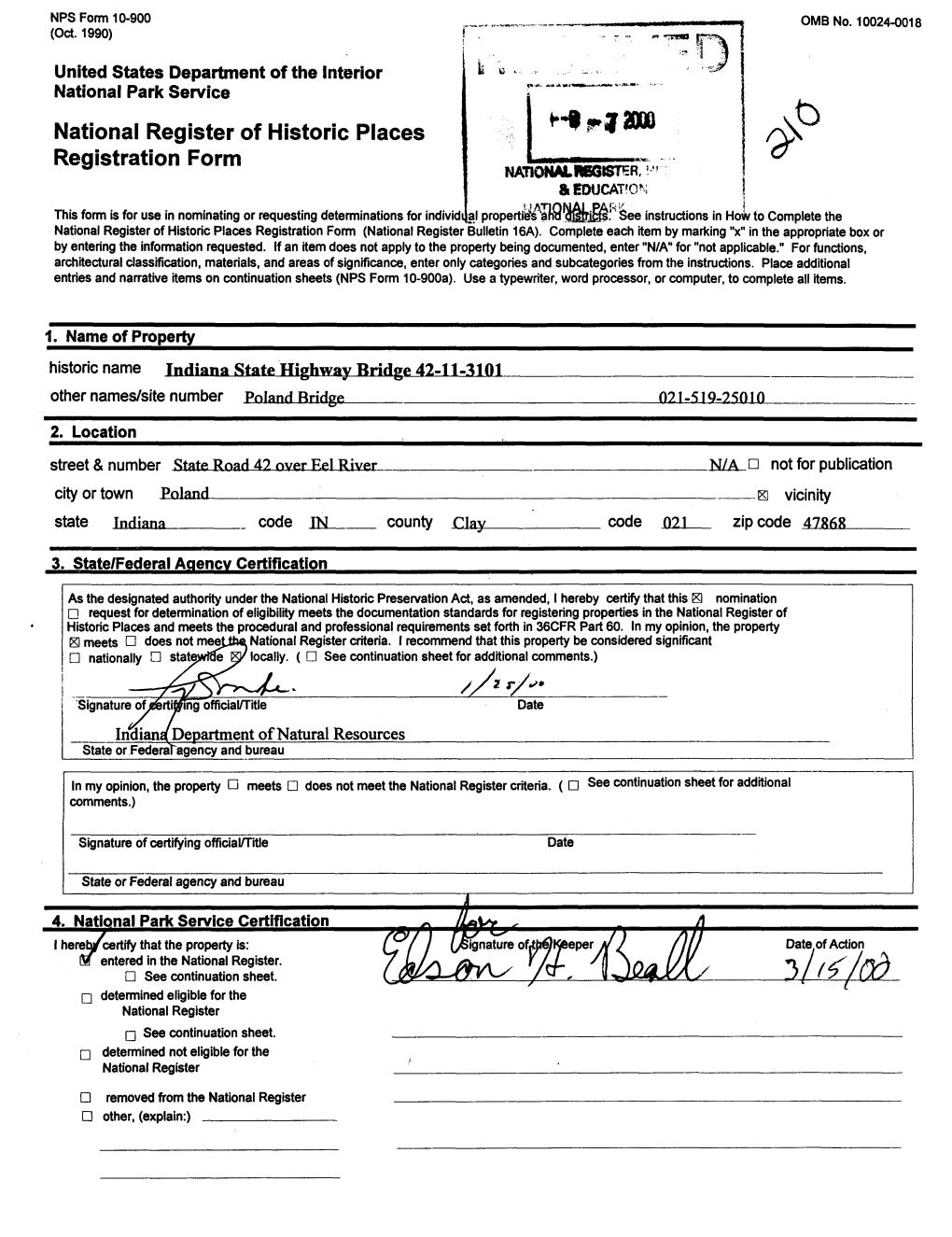 National Register of Historic Places Continuation Sheet - State Bridge # 42-11-3101