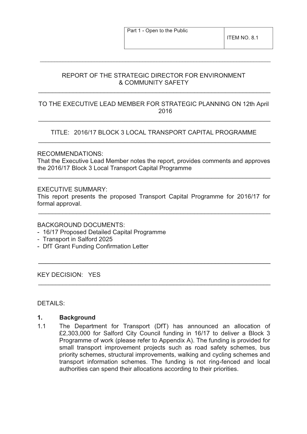 3.1 2016/17 Block 3 Local Transport Capital Programme