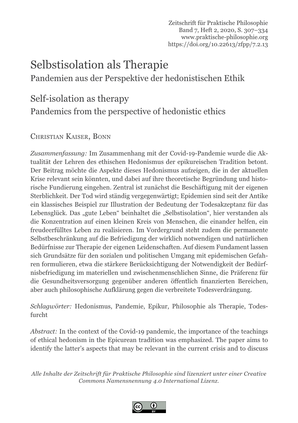 Selbstisolation Als Therapie Pandemien Aus Der Perspektive Der Hedonistischen Ethik