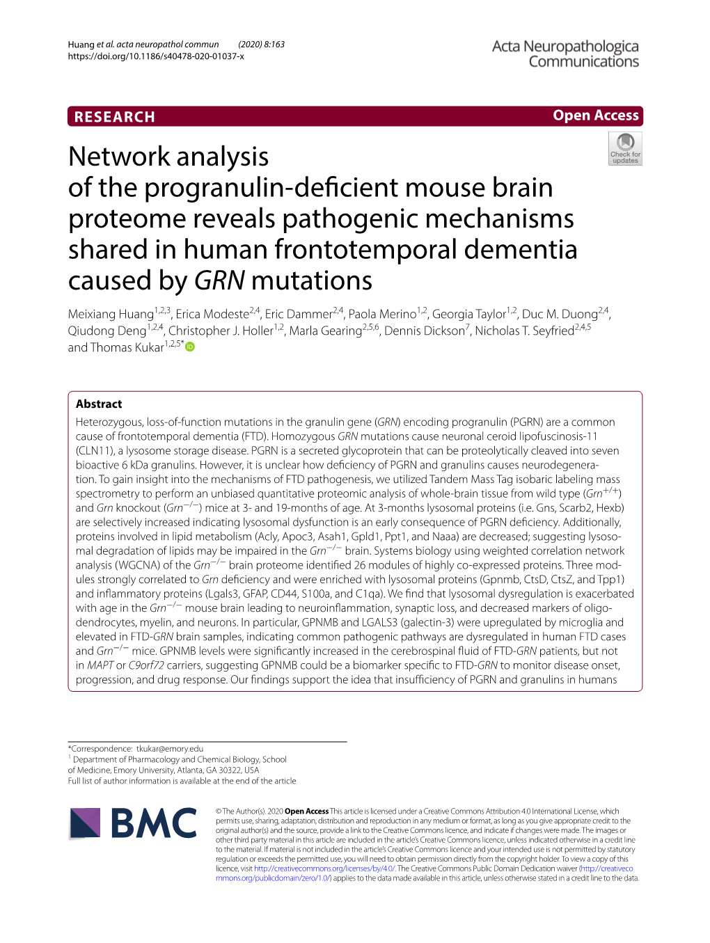 Network Analysis of the Progranulin-Deficient Mouse Brain Proteome Reveals Pathogenic Mechanisms Shared in Human Frontotemporal