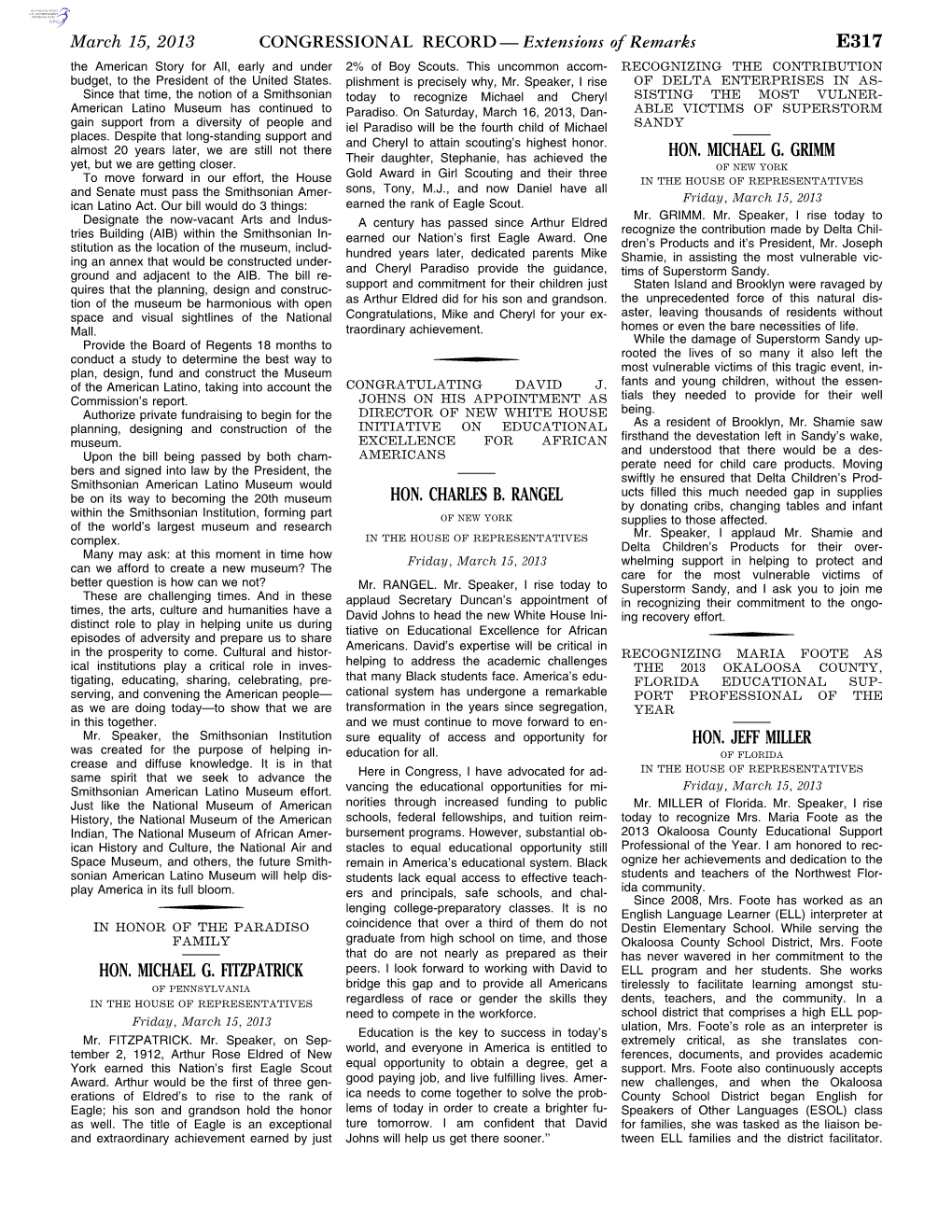 CONGRESSIONAL RECORD— Extensions of Remarks E317 HON