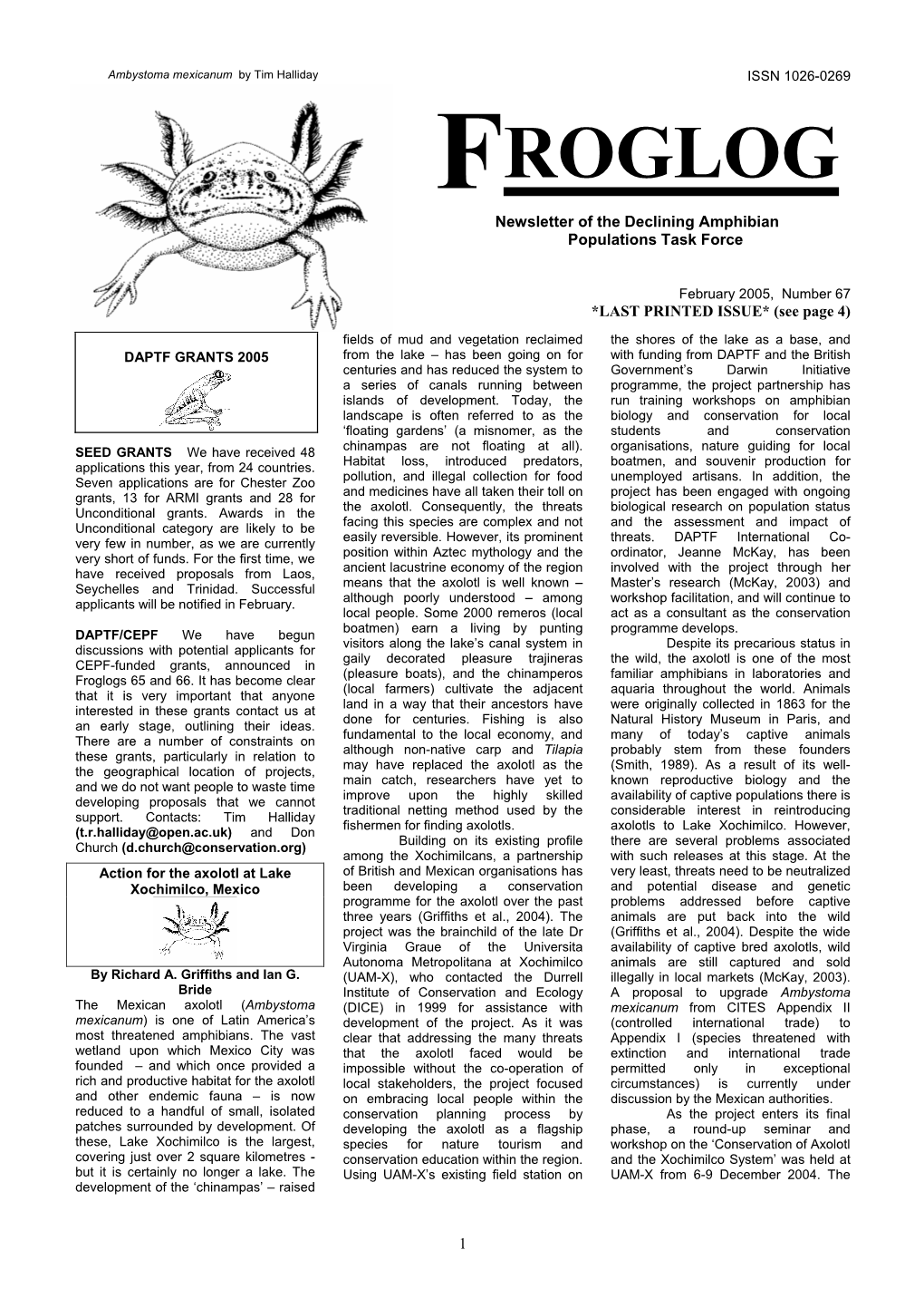 FROGLOG Newsletter of the Declining Amphibian Populations Task Force