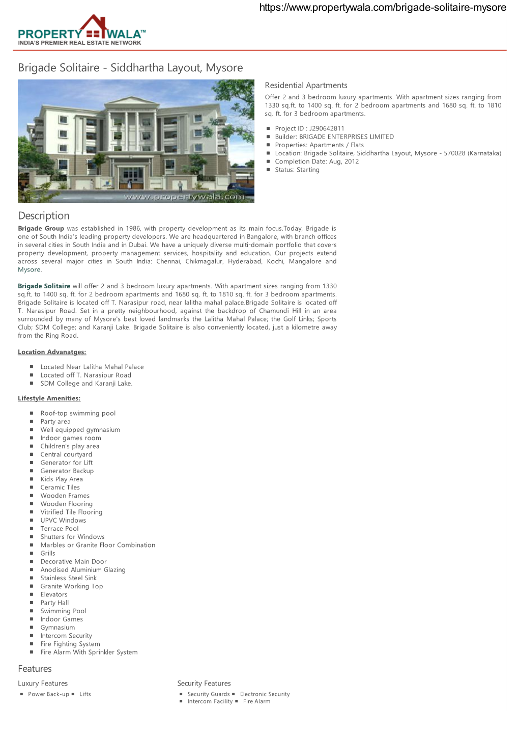 Brigade Solitaire - Siddhartha Layout, Mysore Residential Apartments Offer 2 and 3 Bedroom Luxury Apartments