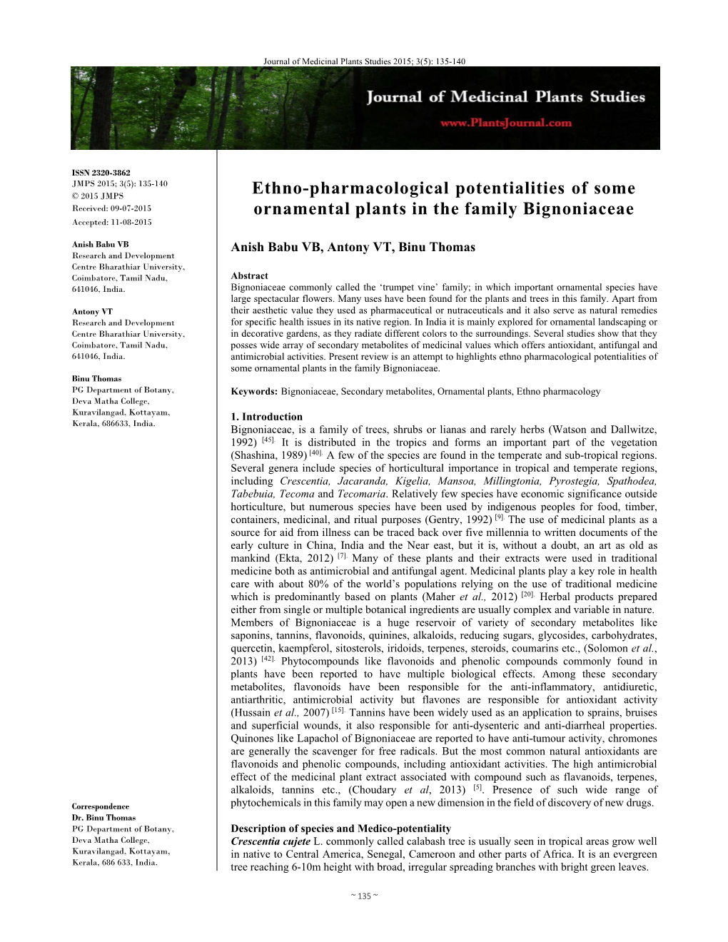 Ethno-Pharmacological Potentialities of Some Ornamental Plants in The
