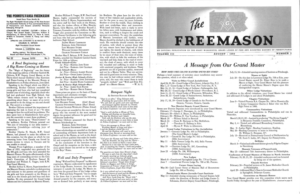 FREEMASON Master, Highly Commended the Services of Boast of Fine Raiment and Resplendent Jewels, Luued Every Three Months by Brother Arthur E