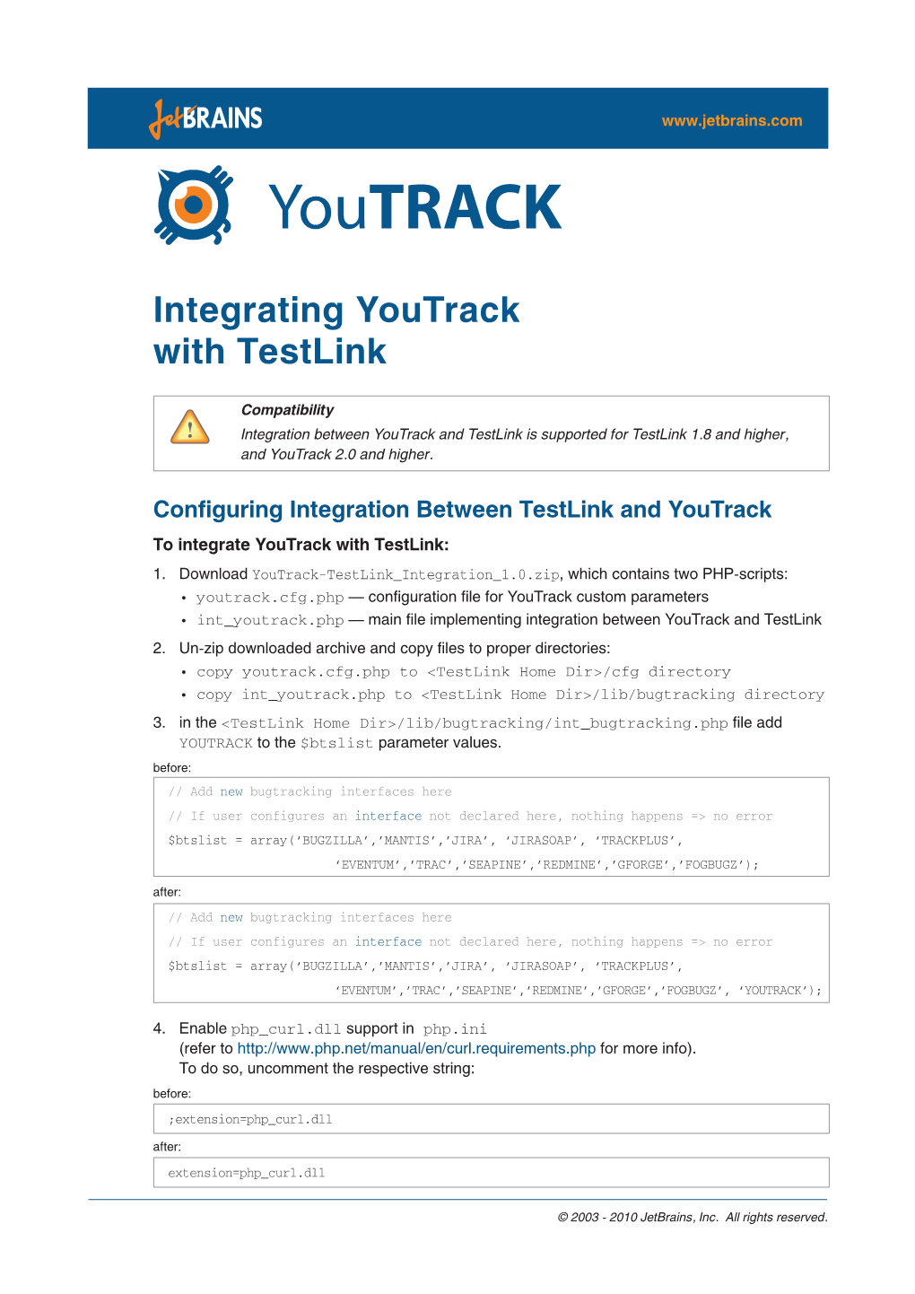 Integrating Youtrack with Testlink