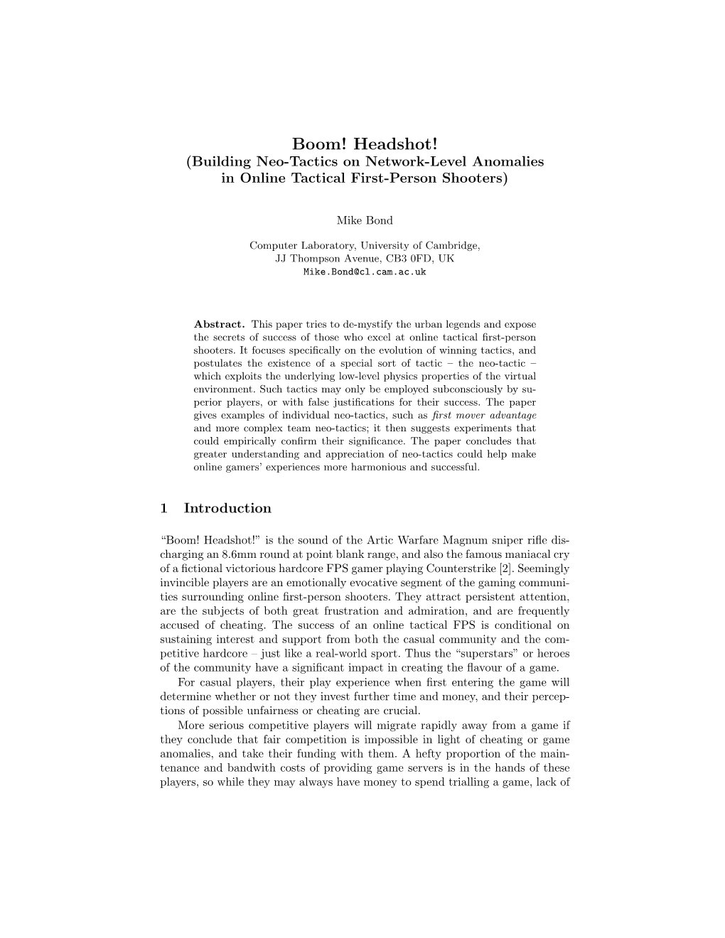 Boom! Headshot! (Building Neo-Tactics on Network-Level Anomalies in Online Tactical First-Person Shooters)